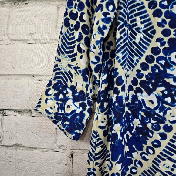 WOMENS CABI SHIRT DRESS BUTTON FRONT NAVY CREAM PATTERN LONG SLEEVE SIZE SMALL - Picture 2 of 8